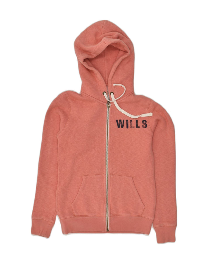 JACK WILLS Womens Graphic Zip Hoodie Sweater UK 8 Small  Pink Cotton | Vintage Jack Wills | Thrift | Second-Hand Jack Wills | Used Clothing | Messina Hembry 