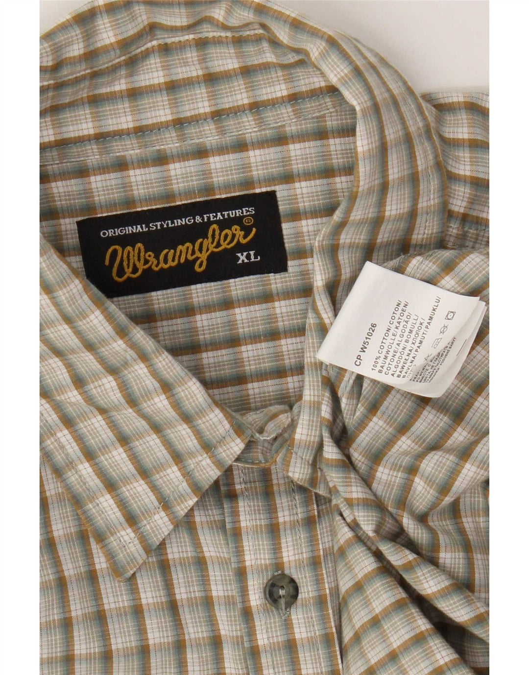 Wrangler Mens Shirt XL Beige Check Cotton