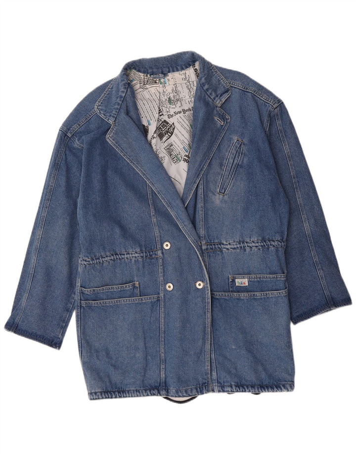 Vintage Womens Longline Double Breasted Blazer Jacket UK 16 Large Blue