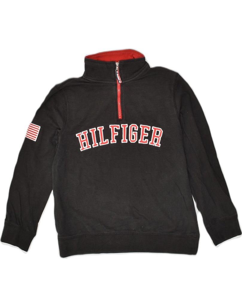 TOMMY HILFIGER Boys Zip Neck Sweatshirt Jumper 12-13 Years Medium Black | Vintage Tommy Hilfiger | Thrift | Second-Hand Tommy Hilfiger | Used Clothing | Messina Hembry 