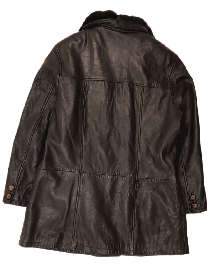 Zaffers Womens Double Breasted Leather Coat IT 42 Medium Black Leather