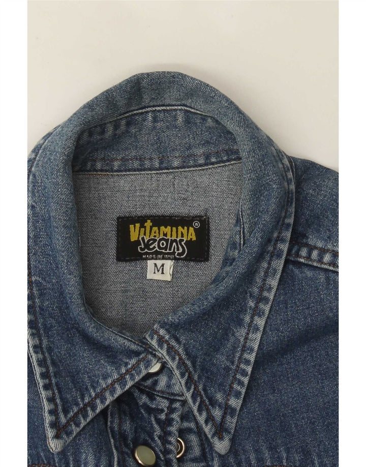 Vitamina Womens Short Sleeve Denim Shirt UK 14 Medium Blue