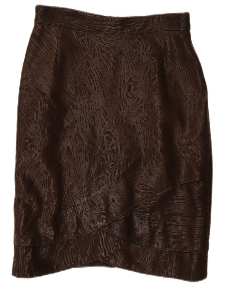 Vintage Womens Leather Skirt W28 Medium Brown Animal Print