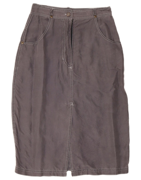 Vintage Womens Midi Skirt Small W24 Grey Silk