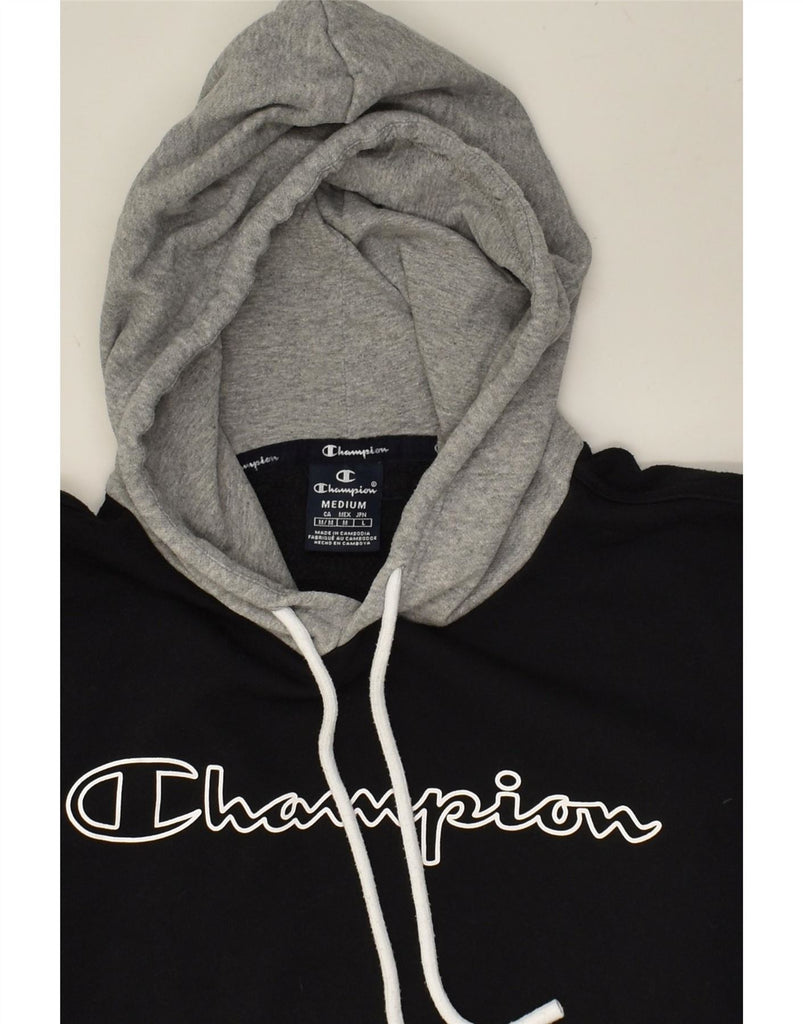 CHAMPION Womens Graphic Short Sleeve Hoodie Jumper UK 14 Medium Black Vintage Champion and Second-Hand Champion from Messina Hembry 