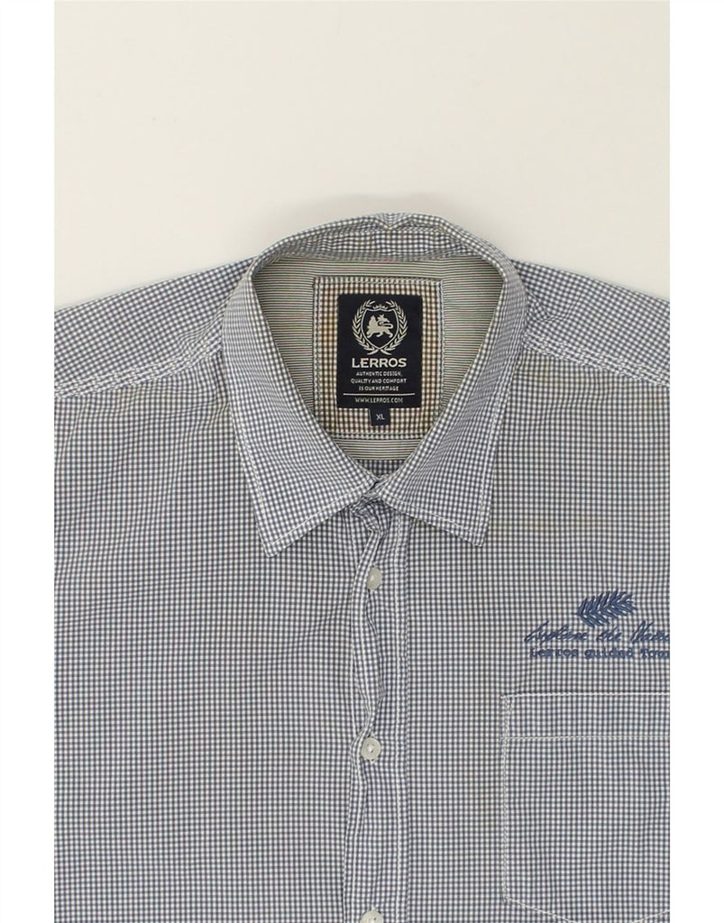 LERROS Mens Short Sleeve Shirt XL Blue Check Cotton | Vintage Lerros | Thrift | Second-Hand Lerros | Used Clothing | Messina Hembry 