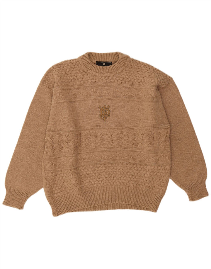 Tobia System Mens Crew Neck Jumper Sweater IT 48 Medium Beige Wool