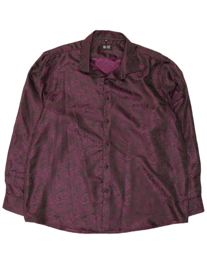 Hi-Tie Mens Shirt 2XL Purple Paisley Polyester