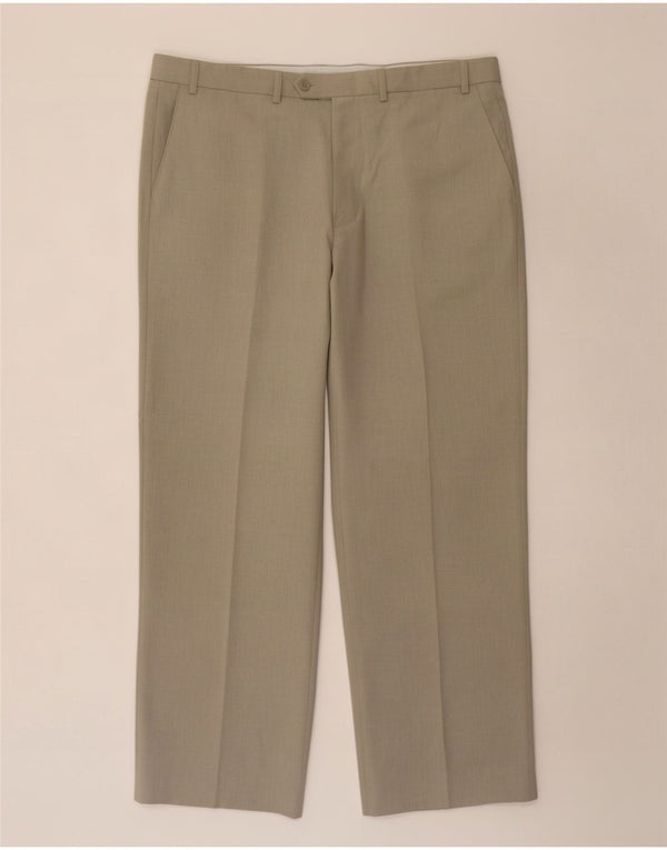Marks & Spencer Mens Straight Suit Trousers W38 L30 Beige Polyester