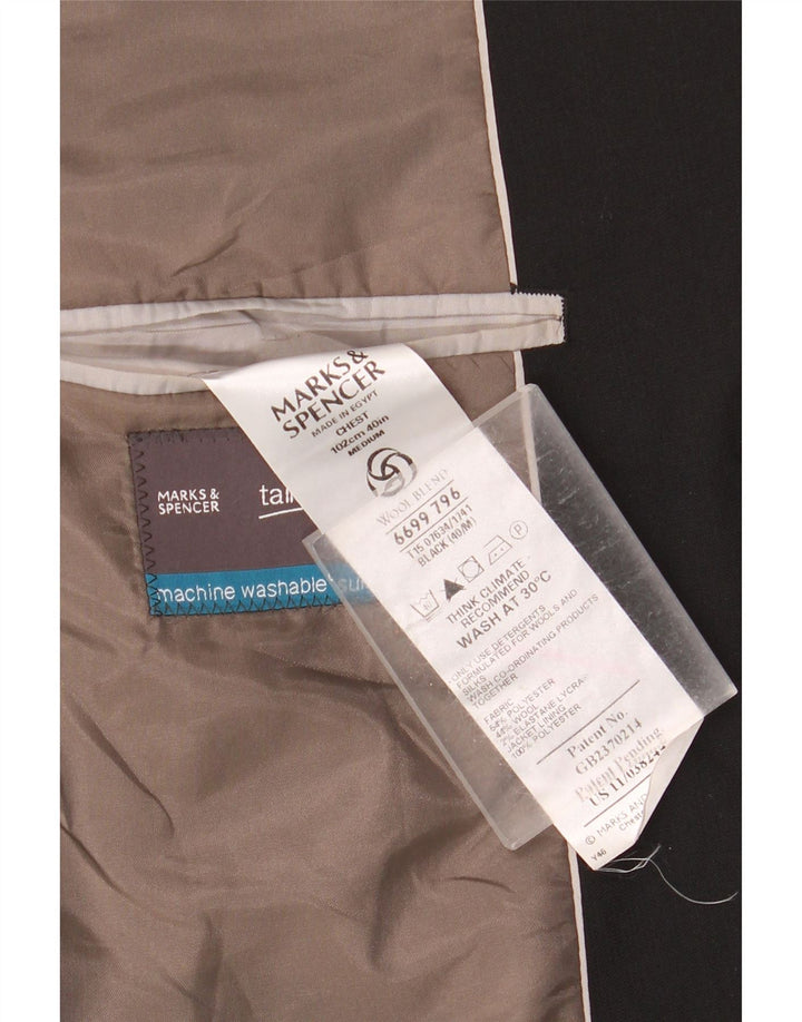 Marks & Spencer Mens 3 Button Blazer Jacket UK 40 Large Black Polyester