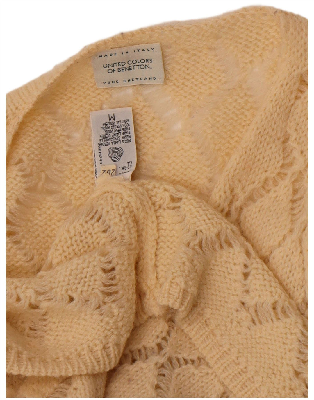 Benetton Womens Cardigan Sweater UK 14 Medium Off White Argyle/Diamond