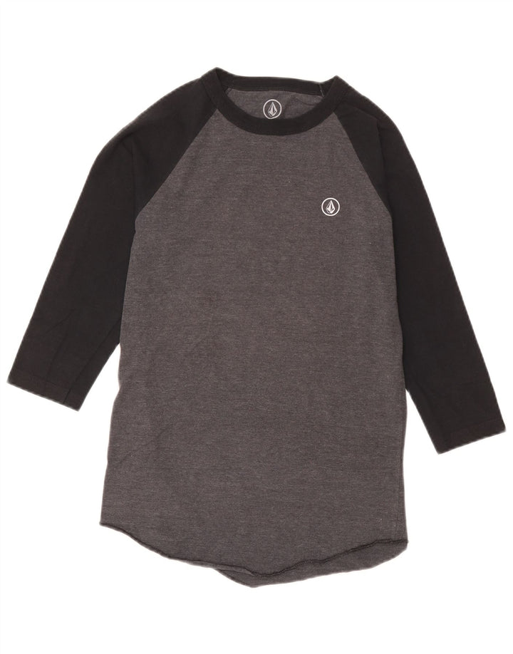 Volcom Womens Top 3/4 Sleeve UK 10 Small Grey Colourblock Cotton