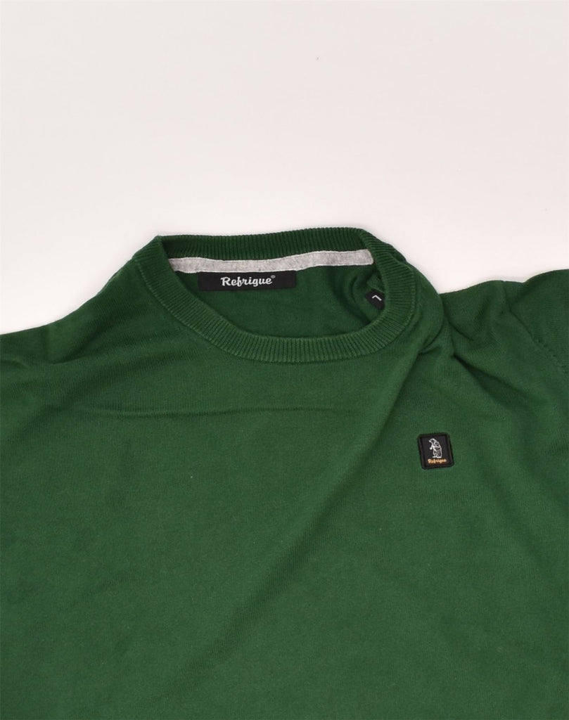 REFRIGUE Mens Crew Neck Jumper Sweater Large Green Cotton | Vintage Refrigue | Thrift | Second-Hand Refrigue | Used Clothing | Messina Hembry 