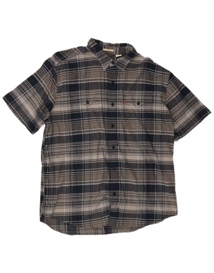 Levi's Mens Short Sleeve Shirt XL Navy Blue Check Cotton