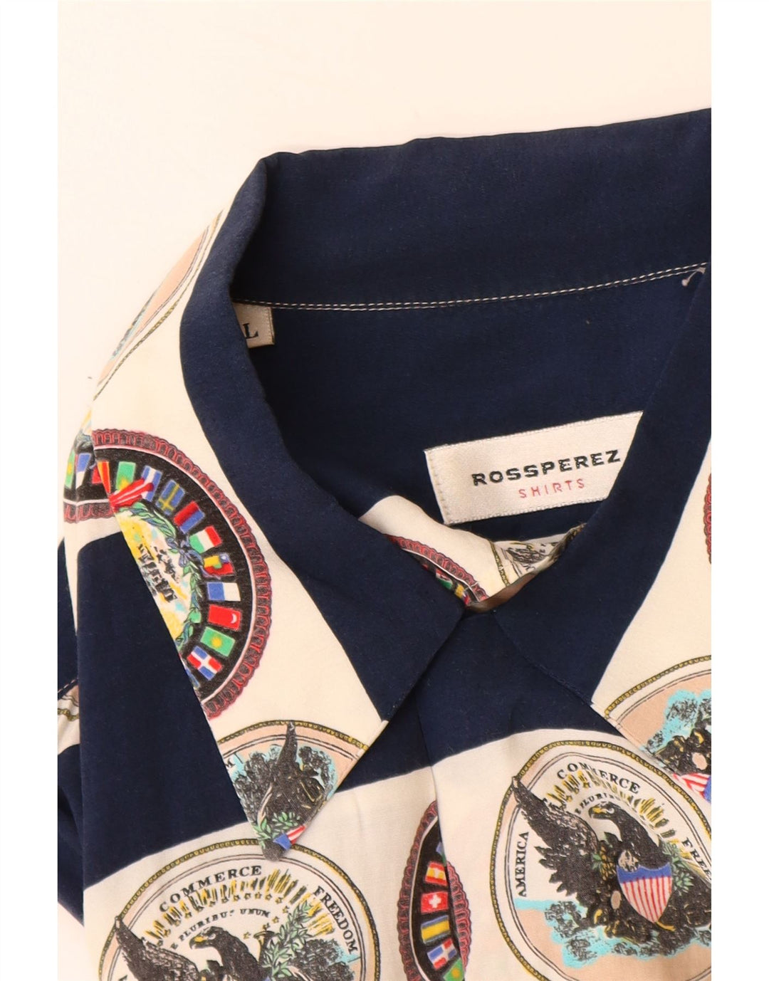 VINTAGE Mens Graphic Short Sleeve Shirt Large Navy Blue Striped Viscose