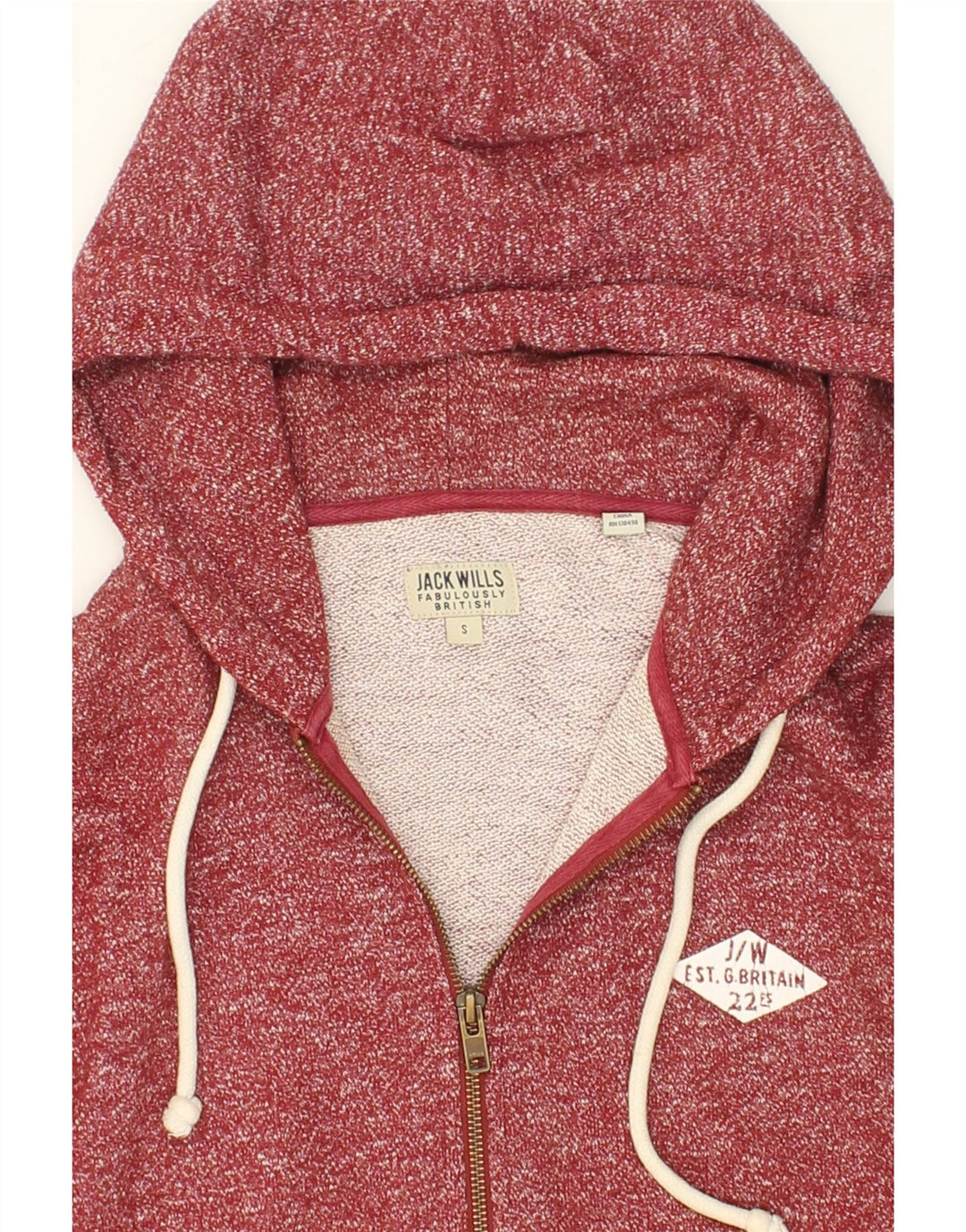 JACK WILLS Mens Zip Hoodie Sweater Small Red Flecked Cotton Vintage Jack Wills and Second-Hand Jack Wills from Messina Hembry 