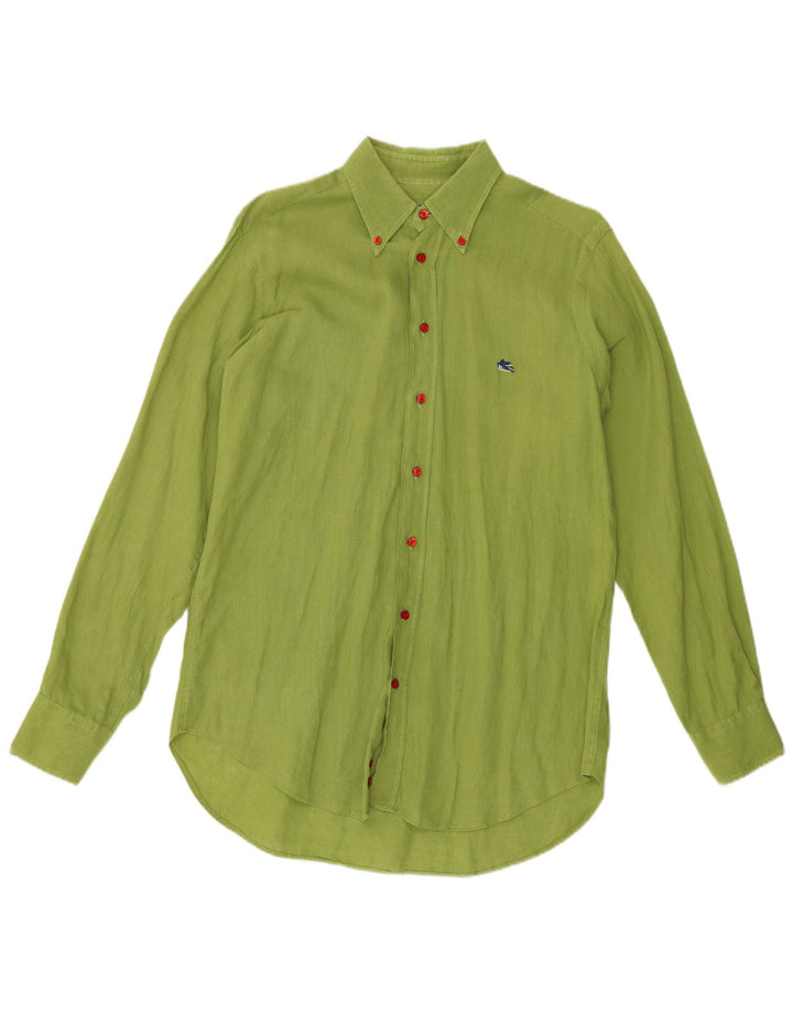 Etro Mens Shirt Size 40 Medium Green Linen