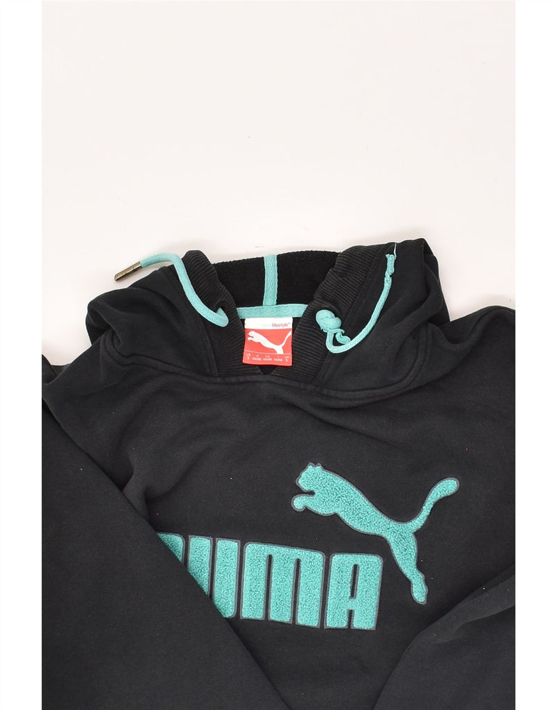 PUMA Mens Graphic Hoodie Jumper Small Black Cotton | Vintage Puma | Thrift | Second-Hand Puma | Used Clothing | Messina Hembry 