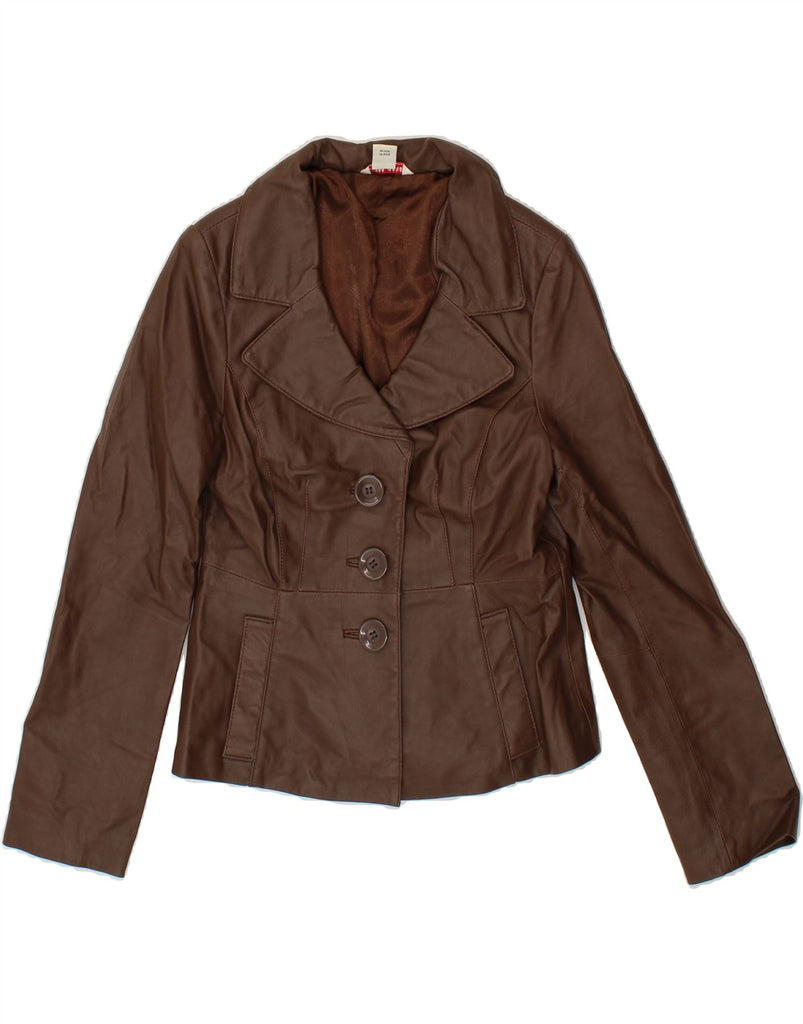 GUESS Womens Leather Jacket UK 12 Medium Brown Leather Vintage Guess and Second-Hand Guess from Messina Hembry 