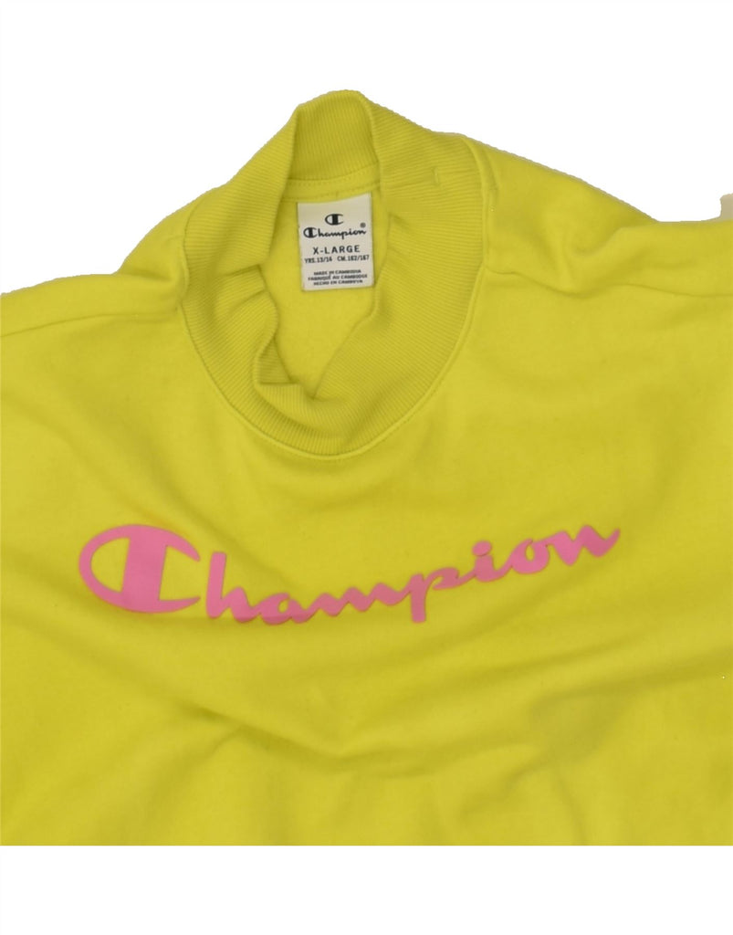 CHAMPION Girls Graphic Sweatshirt Jumper 13-14 Years XL  Green Cotton | Vintage Champion | Thrift | Second-Hand Champion | Used Clothing | Messina Hembry 