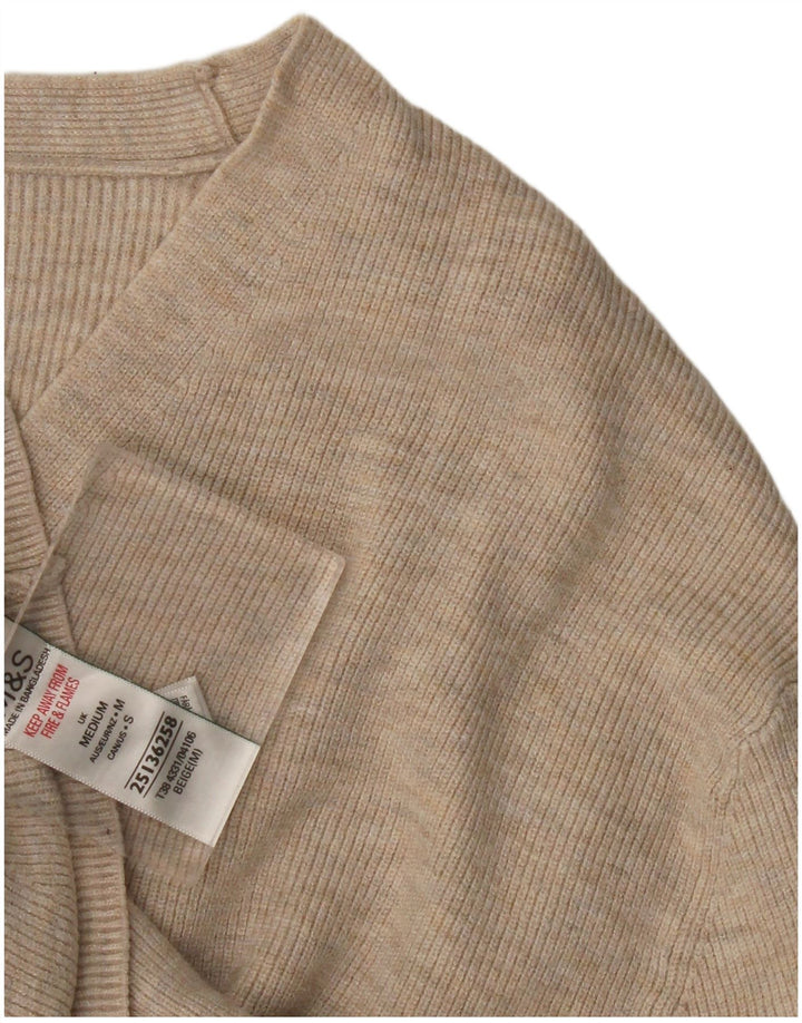 Marks & Spencer Womens V-Neck Jumper Sweater UK 14 Medium Beige Viscose