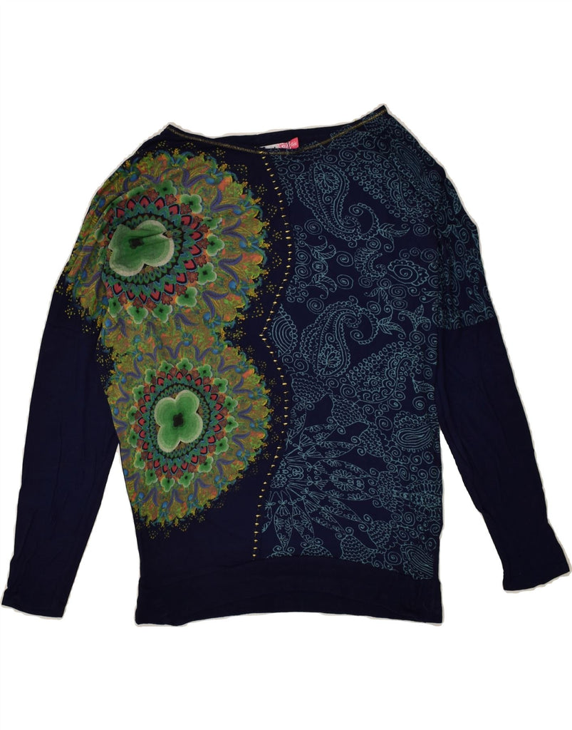 DESIGUAL Girls Graphic Top Long Sleeve 13-14 Years Navy Blue Paisley | Vintage Desigual | Thrift | Second-Hand Desigual | Used Clothing | Messina Hembry 