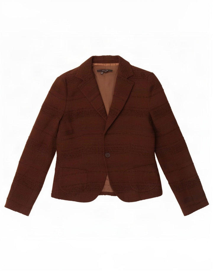 Zara Womens 1 Button Blazer Jacket EU 38 Small Brown Pinstripe Wool