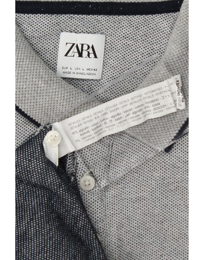 ZARA Mens Polo Shirt Large Grey Cotton Vintage Zara and Second-Hand Zara from Messina Hembry 