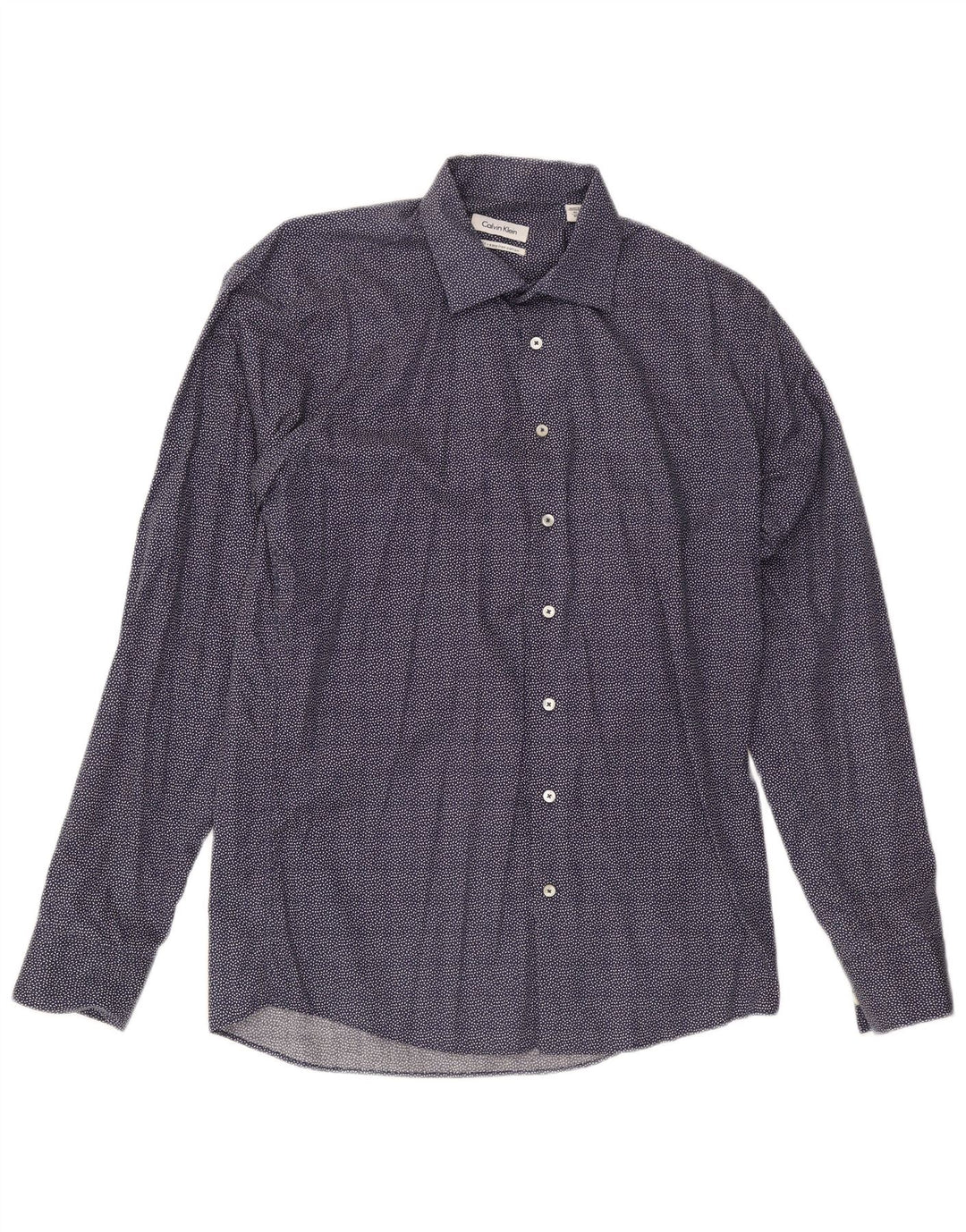 Calvin Klein Mens Slim Fit Shirt Size 41 Large Navy Blue Spotted Cotton