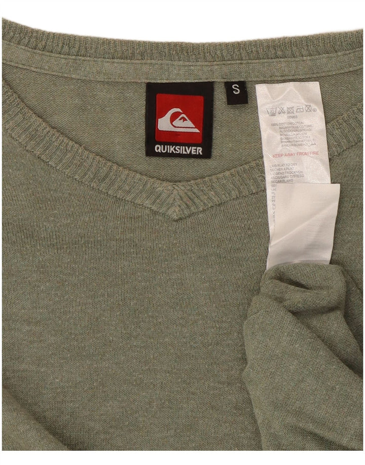 Quiksilver Mens V-Neck Jumper Sweater Small Green Cotton