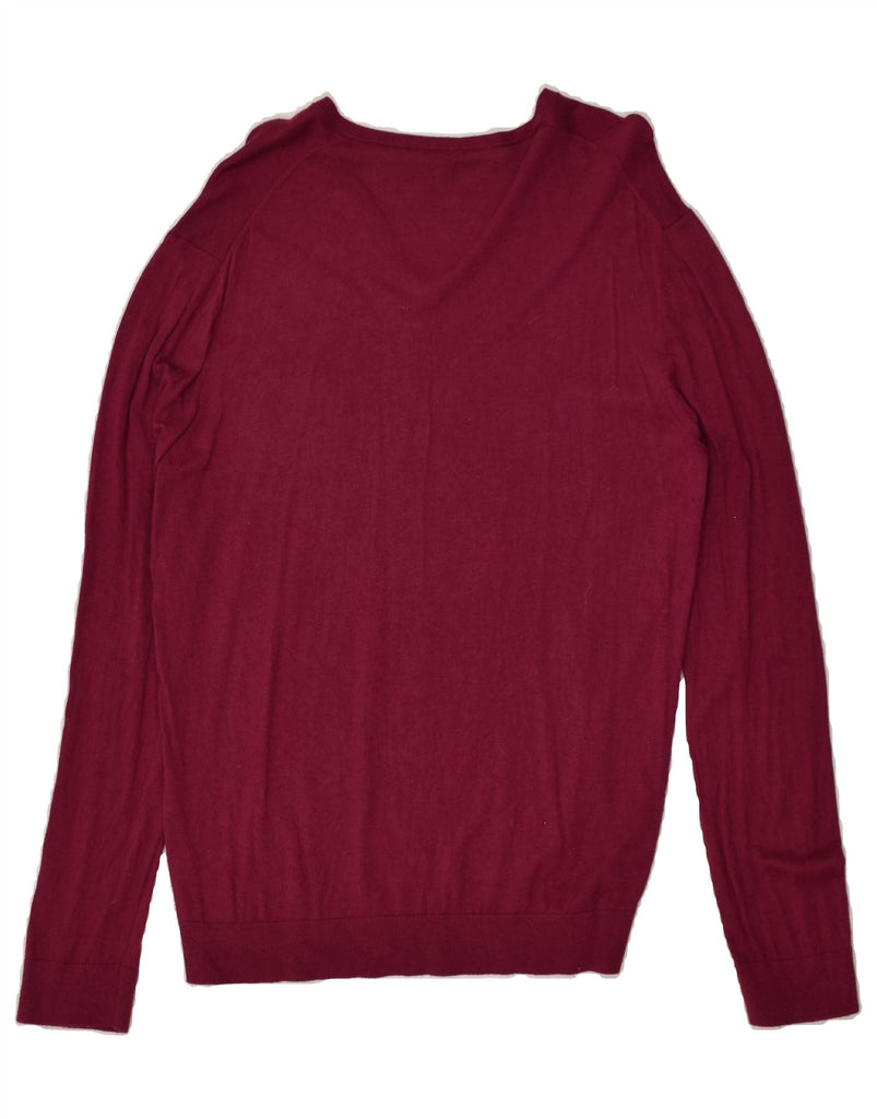 BENETTON Womens V-Neck Jumper Sweater UK 14 Medium Burgundy | Vintage Benetton | Thrift | Second-Hand Benetton | Used Clothing | Messina Hembry 