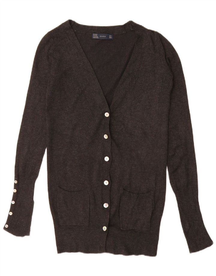 ZARA Womens Longline Cardigan Sweater UK 10 Small Grey Rayon