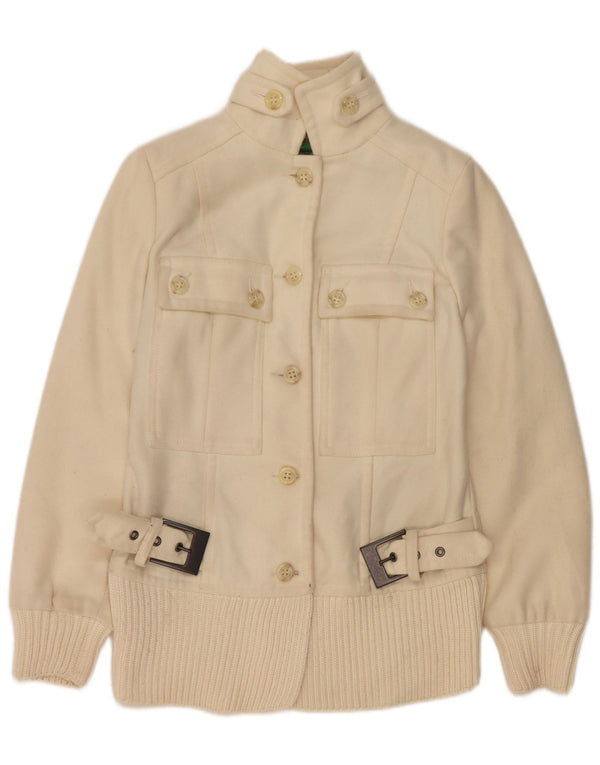 Benetton Womens Bomber Jacket IT 38 XS Off White Wool