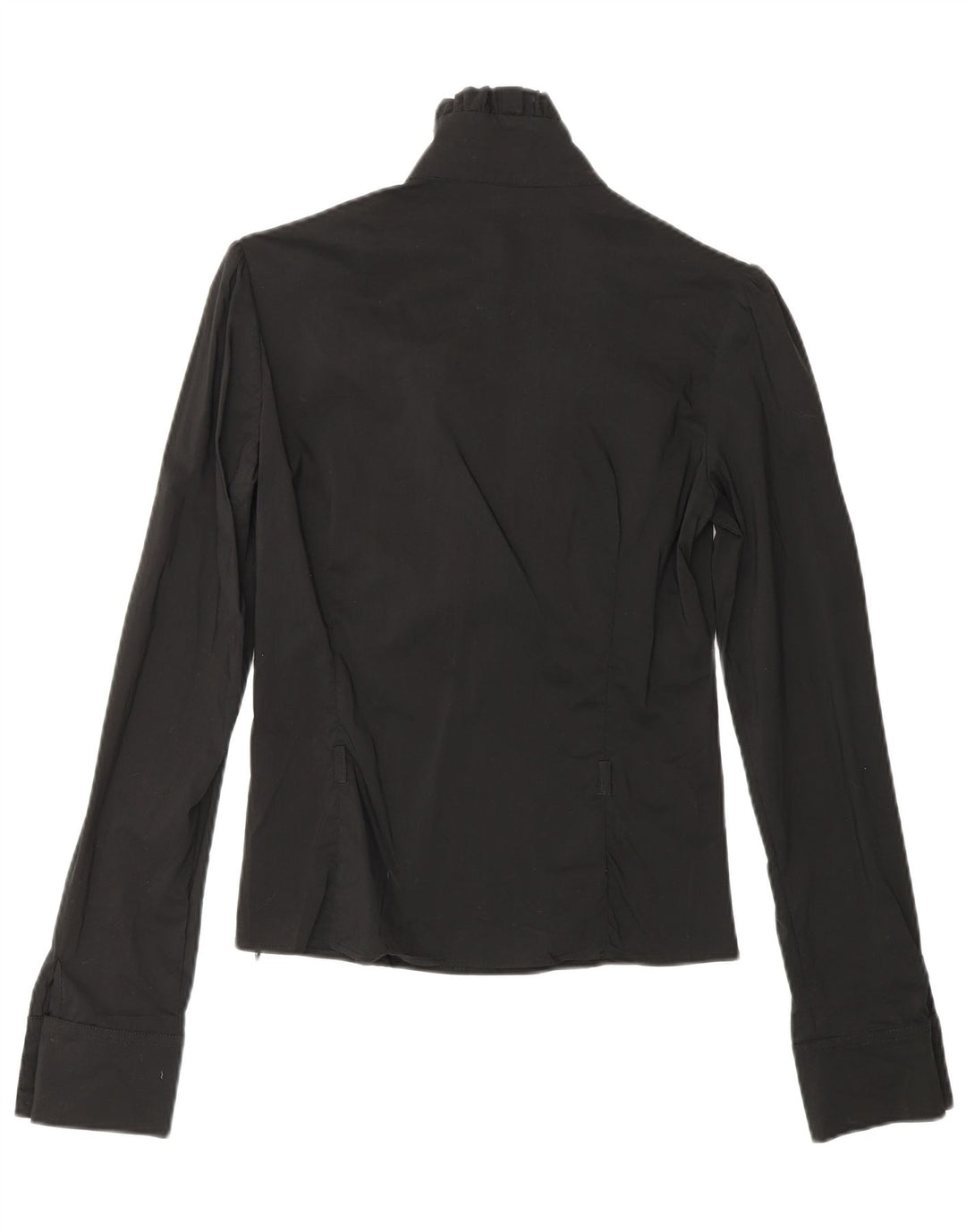 COVERI Womens Ruffle Front Long Sleeve Blouse Top UK 10 Small Black Nylon