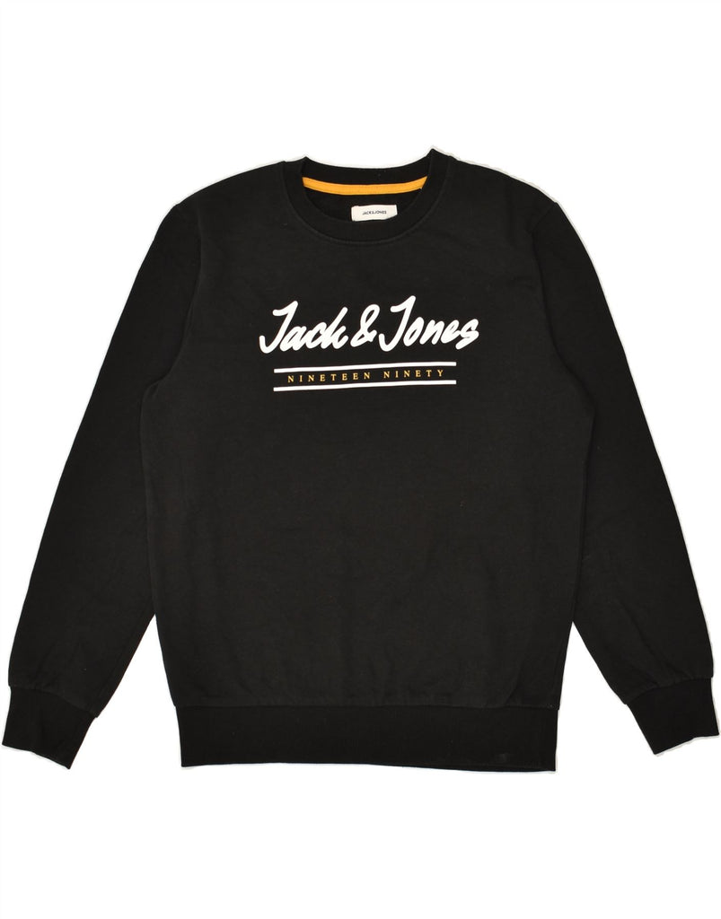 JACK & JONES Mens Graphic Sweatshirt Jumper Small Black Cotton | Vintage Jack & Jones | Thrift | Second-Hand Jack & Jones | Used Clothing | Messina Hembry 