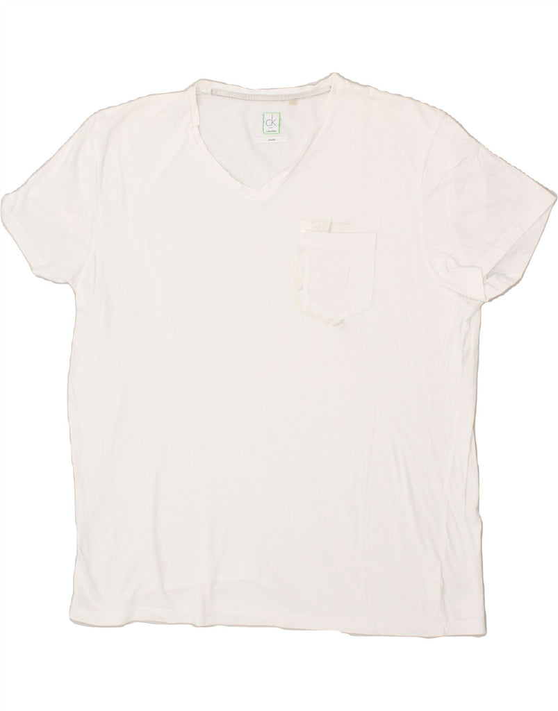 CALVIN KLEIN Mens Slim Fit T-Shirt Top 2XL White Cotton Vintage Calvin Klein and Second-Hand Calvin Klein from Messina Hembry 