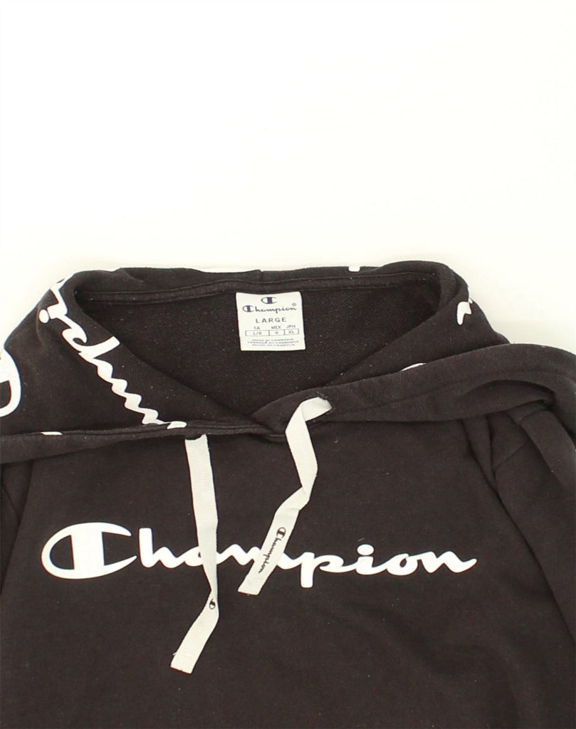 CHAMPION Womens Graphic Hoodie Jumper UK 14 Large Black Cotton | Vintage Champion | Thrift | Second-Hand Champion | Used Clothing | Messina Hembry 