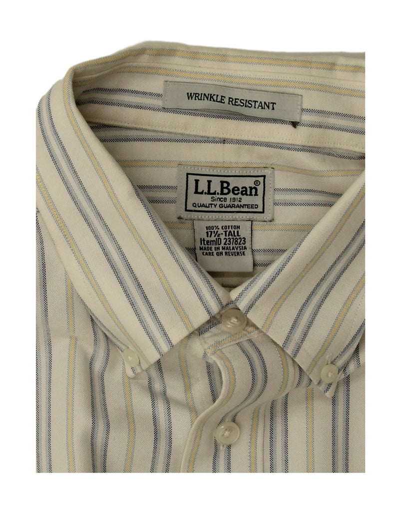 L.L.BEAN Mens Short Sleeve Shirt Size 17 1/2 XL White Striped Cotton Vintage L.L.Bean and Second-Hand L.L.Bean from Messina Hembry 