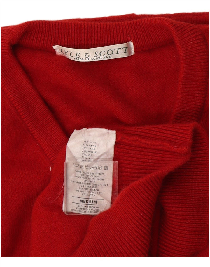 Lyle & Scott Mens V-Neck Jumper Sweater Medium Red Wool