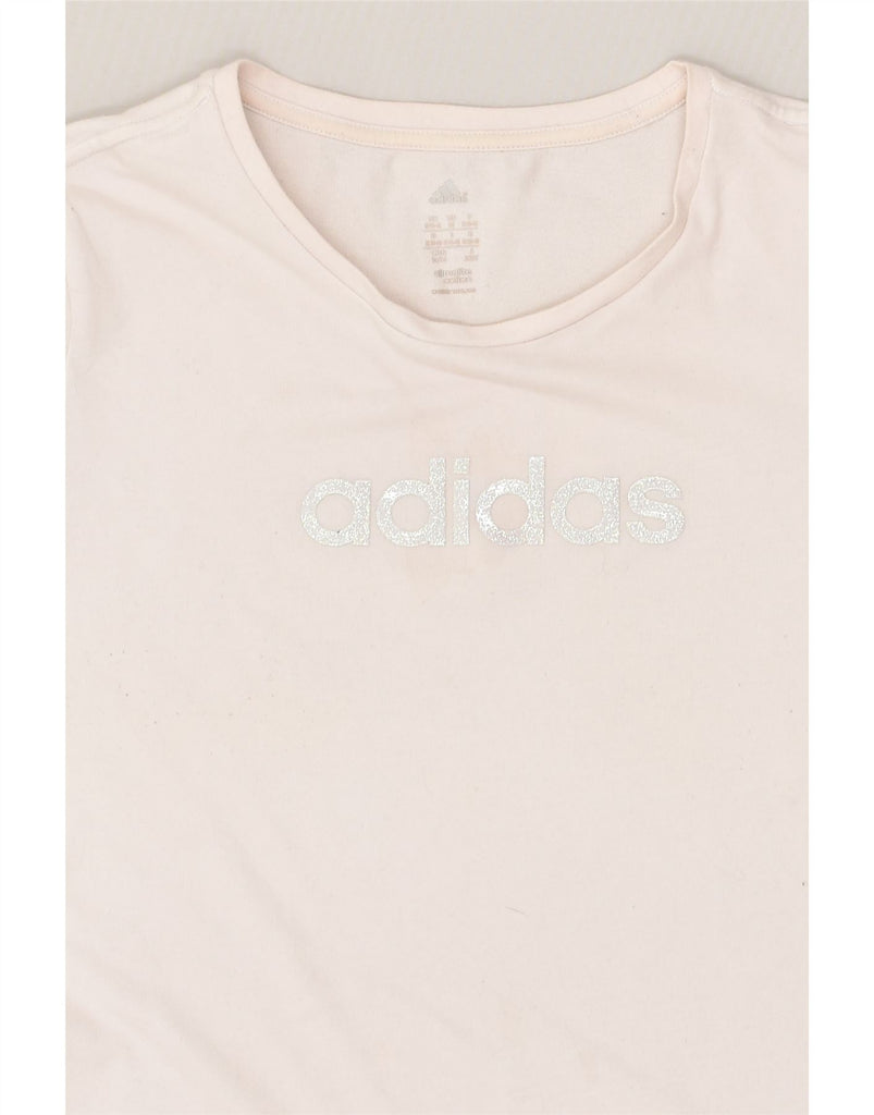 ADIDAS Womens Graphic T-Shirt Top UK 12/14 Medium Beige Cotton | Vintage Adidas | Thrift | Second-Hand Adidas | Used Clothing | Messina Hembry 