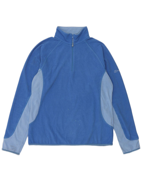 Berghaus Womens Zip Neck Fleece Jumper UK 14 Large Blue Colourblock