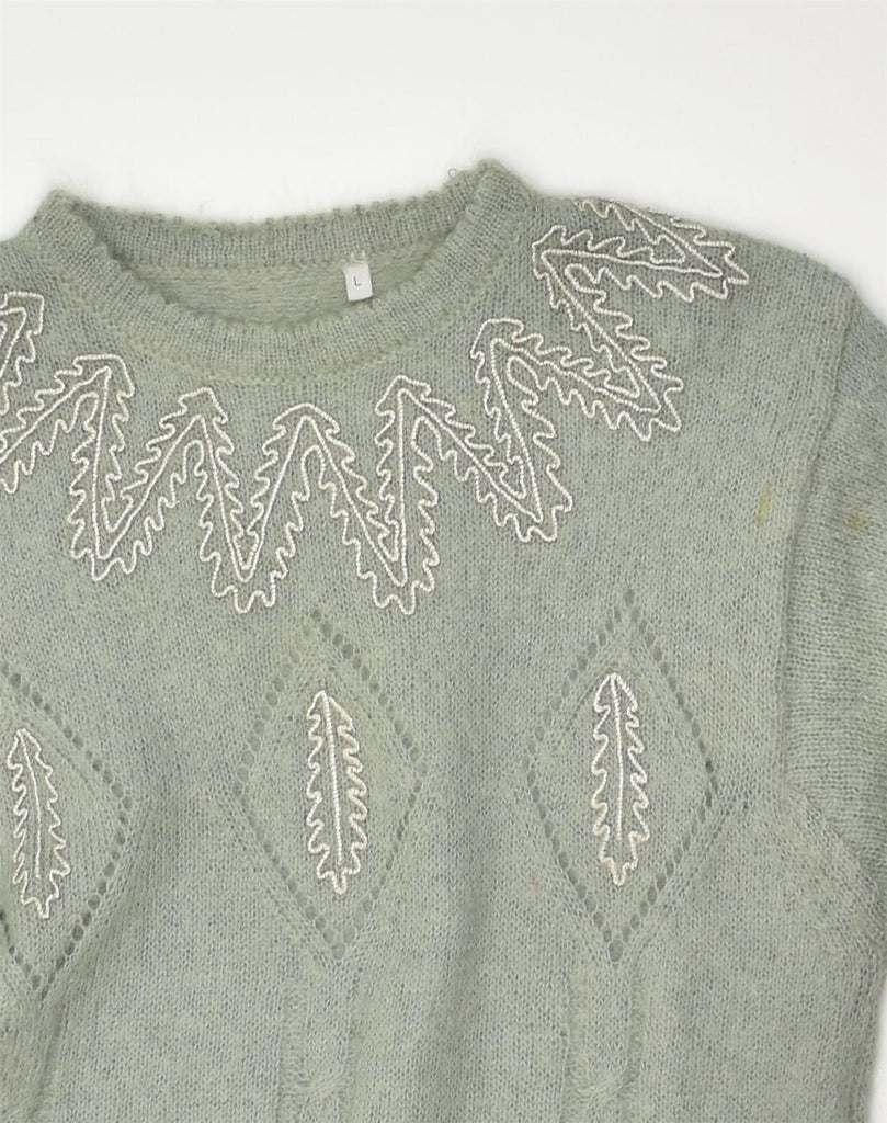 VINTAGE Womens Crew Neck Jumper Sweater UK 14 Large Green Mohair | Vintage Vintage | Thrift | Second-Hand Vintage | Used Clothing | Messina Hembry 