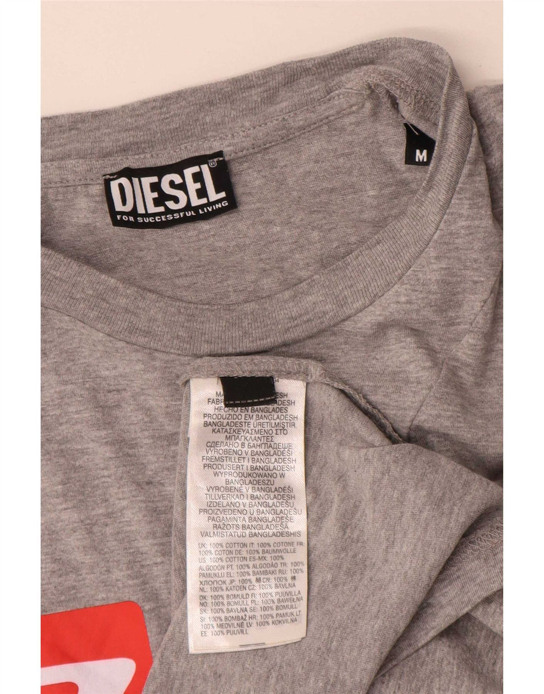 Diesel Mens Graphic T-Shirt Top Medium Grey Flecked Cotton