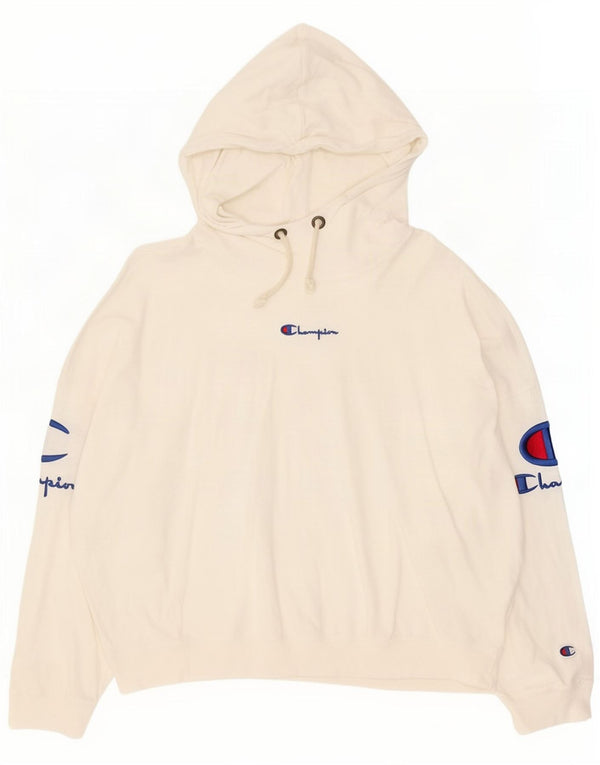 Champion Womens Graphic Oversized Hoodie Jumper UK 14 Medium White Cotton
