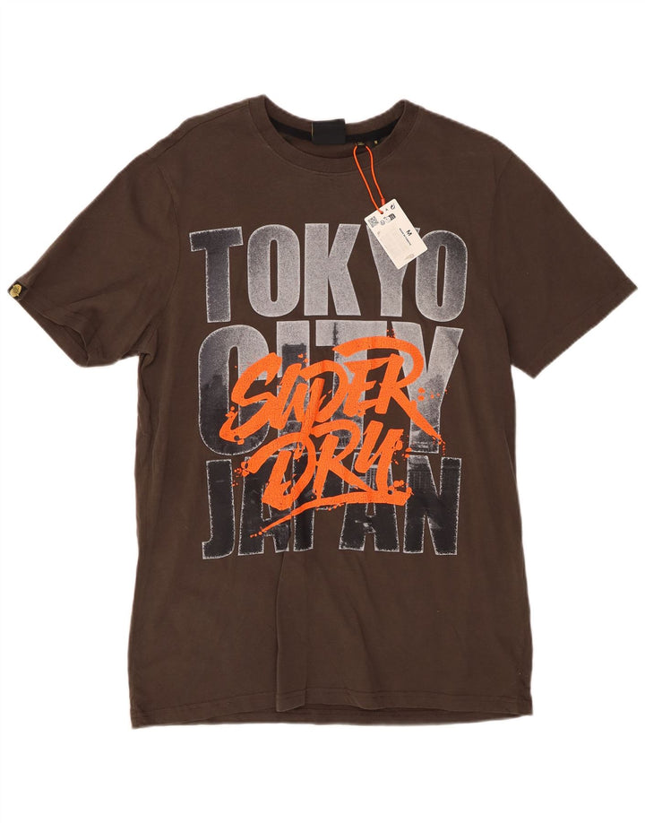 SUPERDRY Mens Graphic T-Shirt Top Medium Grey Cotton