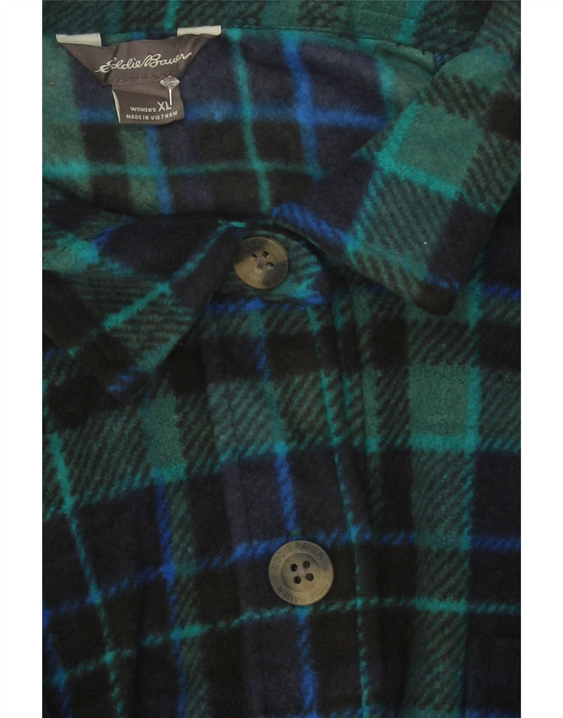 EDDIE BAUER Womens Oversized Flannel Shirt UK 18 XL Green Check Polyester Vintage Eddie Bauer and Second-Hand Eddie Bauer from Messina Hembry 
