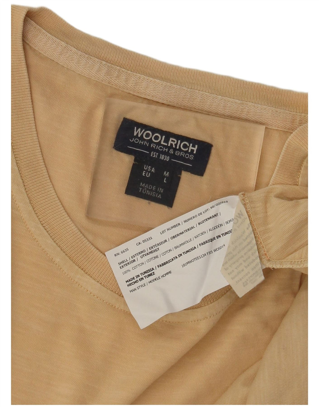 Woolrich Mens Graphic T-Shirt Top Large Beige Cotton