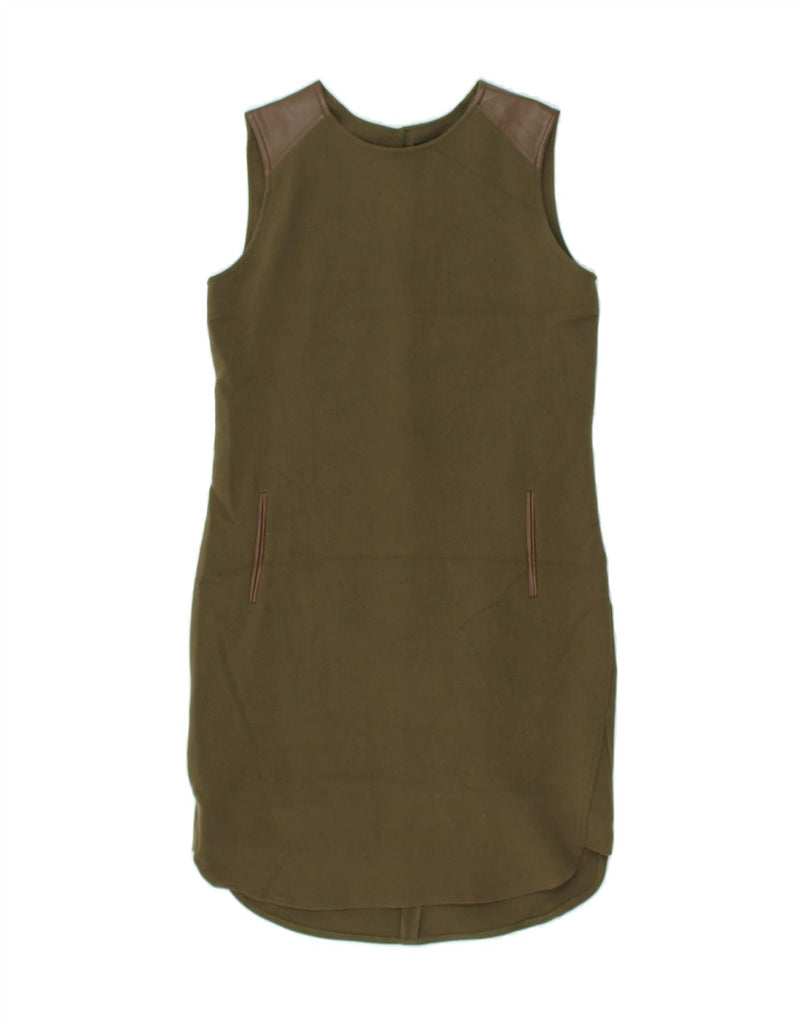 MASSIMO DUTTI Womens Sleeveless Shift Dress UK 6 XS Khaki Polyester | Vintage Massimo Dutti | Thrift | Second-Hand Massimo Dutti | Used Clothing | Messina Hembry 