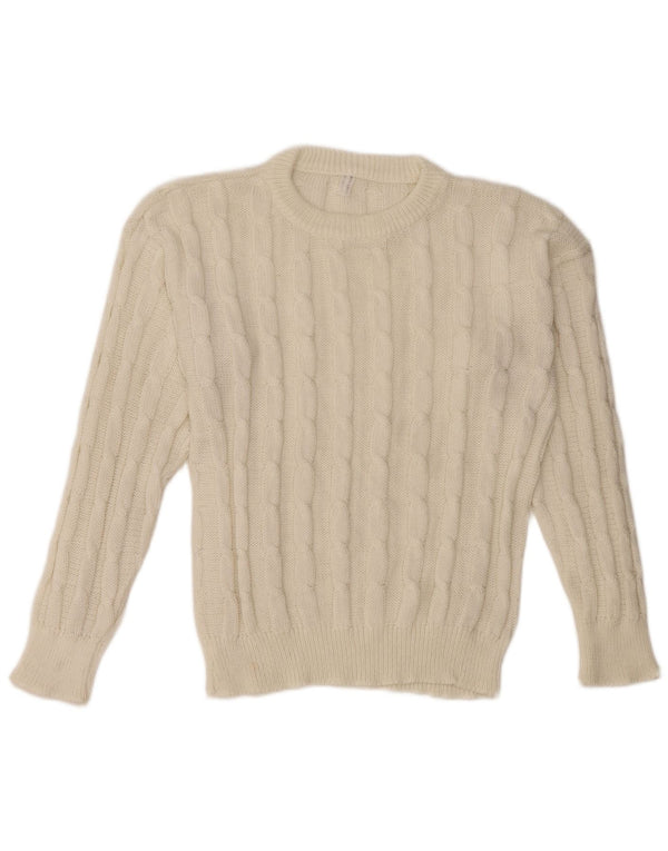 VINTAGE Womens Crew Neck Jumper Sweater UK 14 Medium White Wool