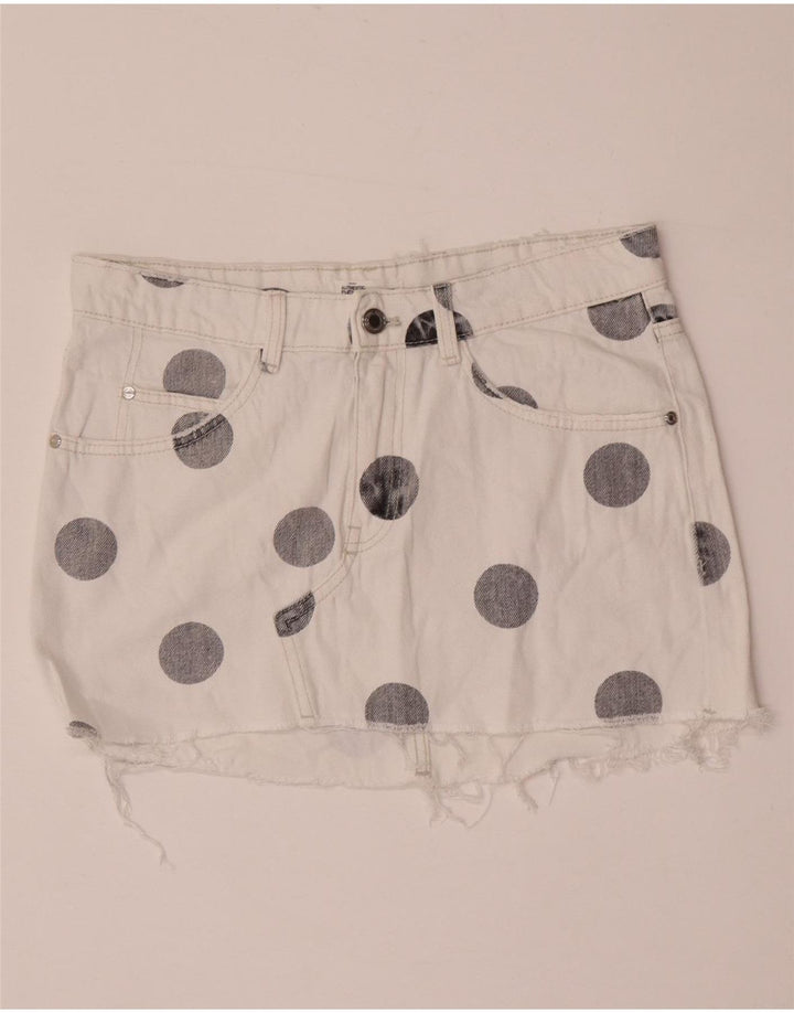 Zara Womens Trafaluc Mini Denim Skirt Medium W28 White Polka Dot